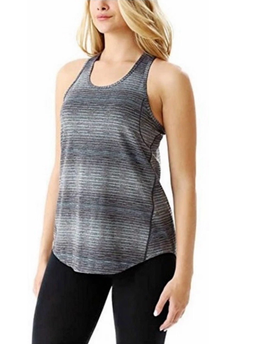 Kirkland Signature Womens S Tank Top Racerback Black Blue Stripe Activewear